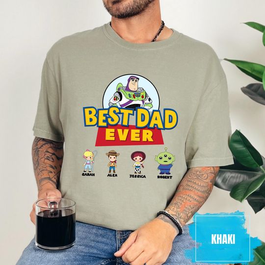 Comfort Colors Personalized Best Dad Ever Shirt, Custom Kids Name Dad Shirt, &nbsp;Funny Father's Day Toy Story Shirt, Gamer Daddy Shirt