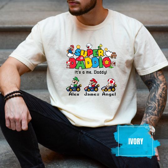 Comfort Colors Personalized Super Daddio Shirt, Custom Kids Name Dad Shirt, &nbsp;Funny Father's Day Daddio Shirt, Gamer Daddy Shirt, Super Dad