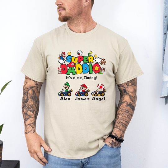 Personalized Super Daddio Shirt, Custom Kids Name Dad Shirt, Gamer Daddy Shirt, Super Dad Shirt, Cute Father's Day Daddio Tee, Gift For Dad