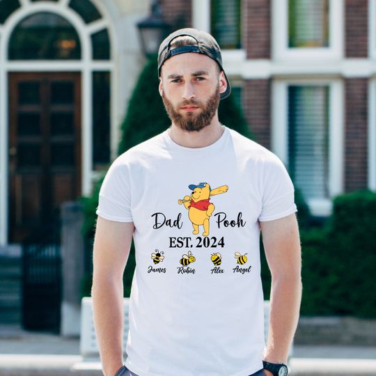 Custom Dad Pooh Bear Shirt, Papa Bear Shirt, Winnie The Pooh Tee, Father's Day Gift Tee, Personalized Father Kids Shirt