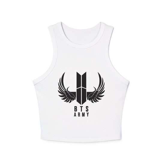 BTS Army Racer Tank Top, Women's Stylish Crop, K-Pop Fan Apparel, Summer Top, Concert Outfit, Gift for BTS Fans