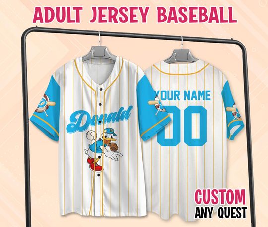Custom Disney Donald Duck Baseball Jersey, Custom Kids Youth Adult Jersey, Disney Donald Baseball Jersey, Donald Duck Jersey, Donald Jersey