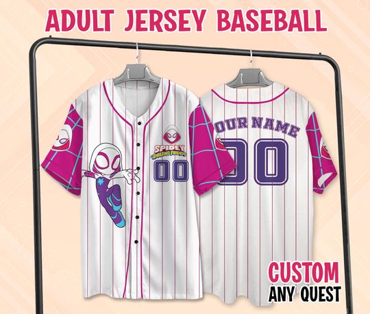Personalize Spidey And His Amazing Friends Gwen Stacy Baseball Jersey, Custom Spider Verse Baseball Jersey Team, Disney Baseball Team Outfit
