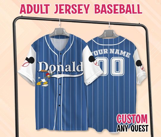 Custom Disney Donald Duck Baseball Jersey, Donald Duck Jersey, Custom Kids Youth Adult Jersey, Disney Donald Baseball Jersey, Donald Jersey