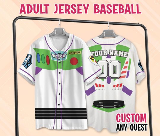 Custom Disney Toy Story Buzz Lightyear Baseball Jersey, Buzz Jersey, Buzz Lightyear Jersey, Kids Youth Adult Jersey, Pixar Toy Story Jersey