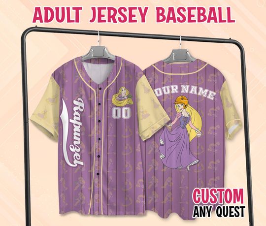 Custom Disney Tangled Rapunzel Baseball Jersey, Rapunzel Jersey, Princess Rapunzel Baseball Jersey, Disney Rapunzel Jersey, Disney Jersey