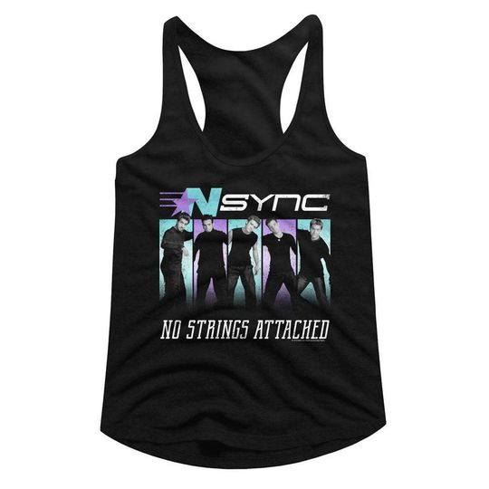 NSYNC No Strings Black Junior Women's Racerback Tank Top T-Shirt