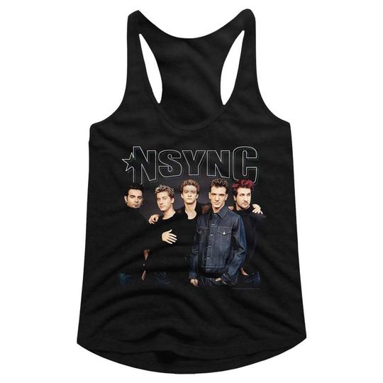 NSYNC Stark Group Shot Black Junior Women's Racerback Tank Top T-Shirt
