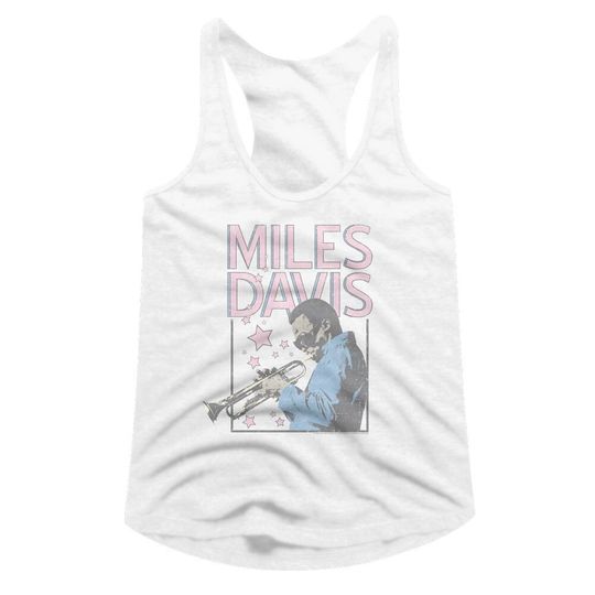 Miles Davis Stars and Rectangle White Women's Slim Fit Racerback Tank Top