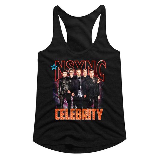NSYNC Celebrity Black Junior Women's Racerback Tank Top T-Shirt