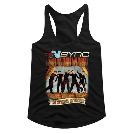 NSYNC No Strings No Words Black Junior Women's Racerback Tank Top T-Shirt