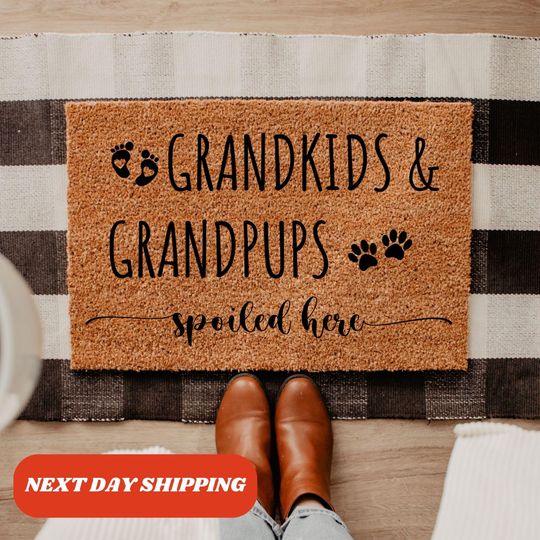 Grandkids and Grandpups Spoiled Here Doormat, Grandma Welcome Mat, Grandparents Gifts, Front Door Decor, New Home Gift, Housewarming Gift