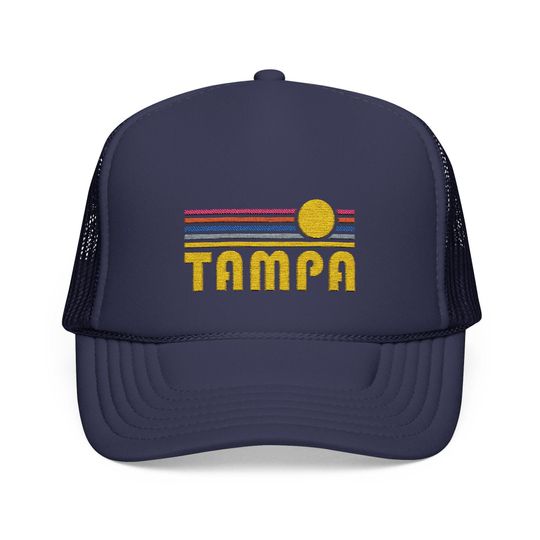 Tampa, Florida Embroidered Foam Trucker Hat - Retro Sunset