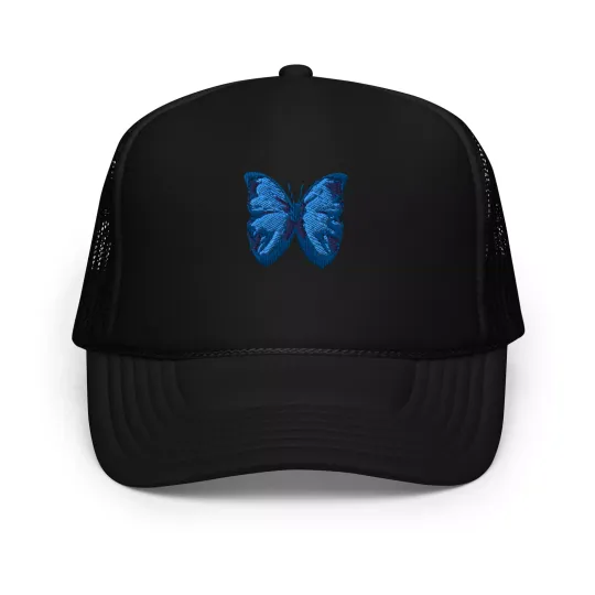 Blue Butterfly Embroidered Foam trucker hat
