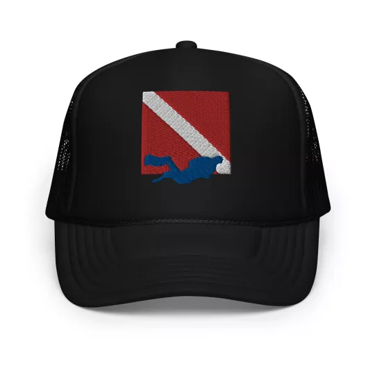 Diver and Diver Down Flag Embroidered foam Trucker hat | Father's Day Gift | Summer Gift