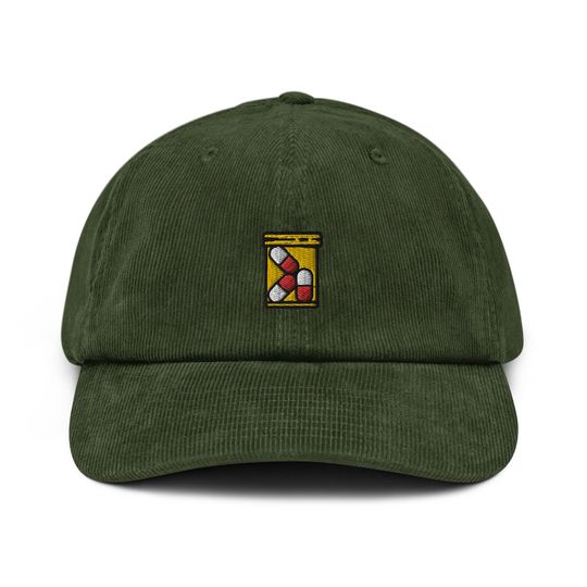 Pill Bottle Corduroy Hat, Embroidered Corduroy Dad Cap - Multiple Colors