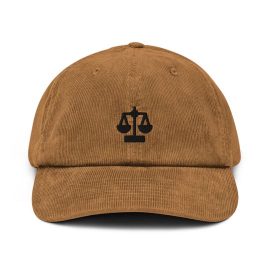 Legal Scale Corduroy Hat, Justice System Corduroy Hand, Embroidered Legal System Scale Cap - Multiple Colors