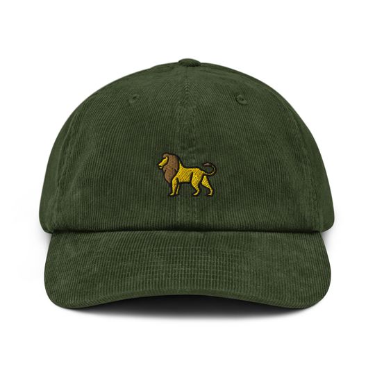 Lion Corduroy Hat, Embroidered Corduroy Dad Cap - Multiple Colors