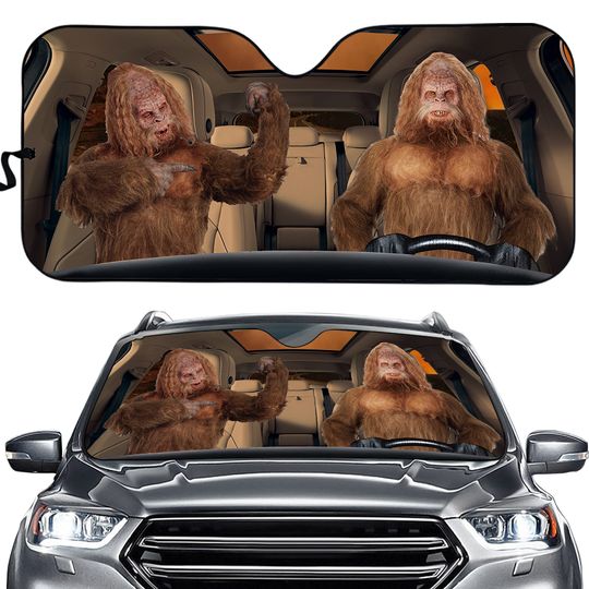Discover Personalize Couple Driving Car Sunshade, Monkey Car Auto Sunshade, Custom Animal Forest Lovers Car Windshield, Bigfoot Custom Sun Shade