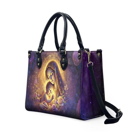 Virgin Mary Leather Handbag, Christian Bag, Religious Gift for Women, Elegant Catholic Handbag for Daily Use