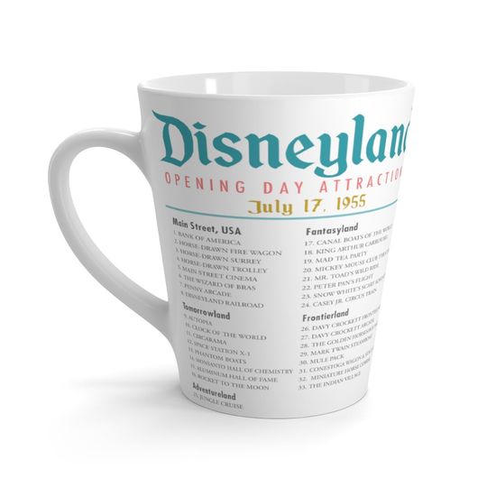 Disneyland Opening Day Latte Mug - Disneyland Fan Gift, E-Ticket Attractions Mug