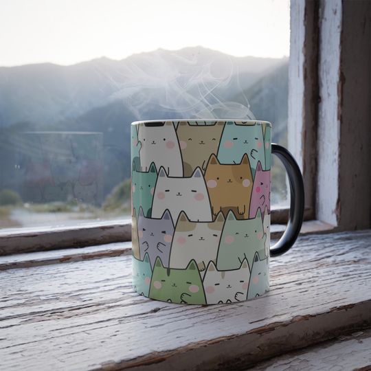 Cute Cat Collage Color Changing Mug, 11oz | Magic Mug | Cat Parent Gift | Tea Cup