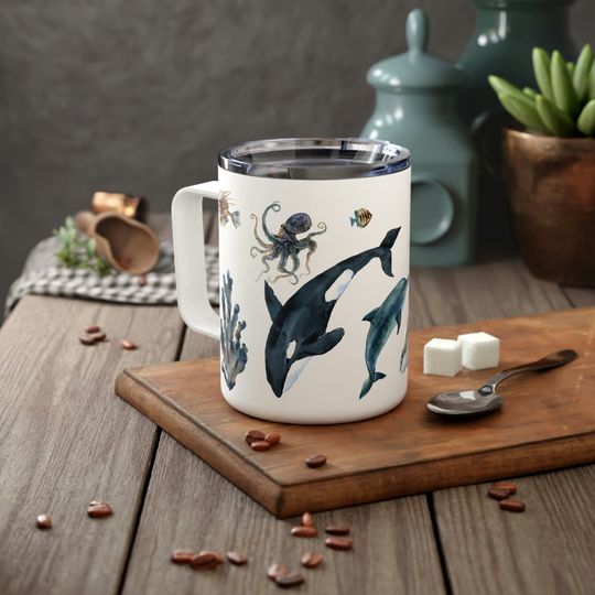 Marine Life Conservation Orca Whale 10oz Insulated Travel Mug with Lid