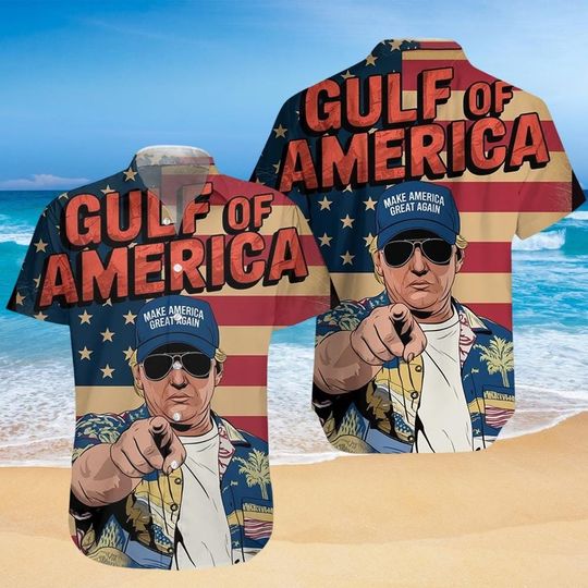 Trump Gulf of America Hawaiian Shirt, Patriotic Beach Shirt, Funny Political Tee, America Pride Gift