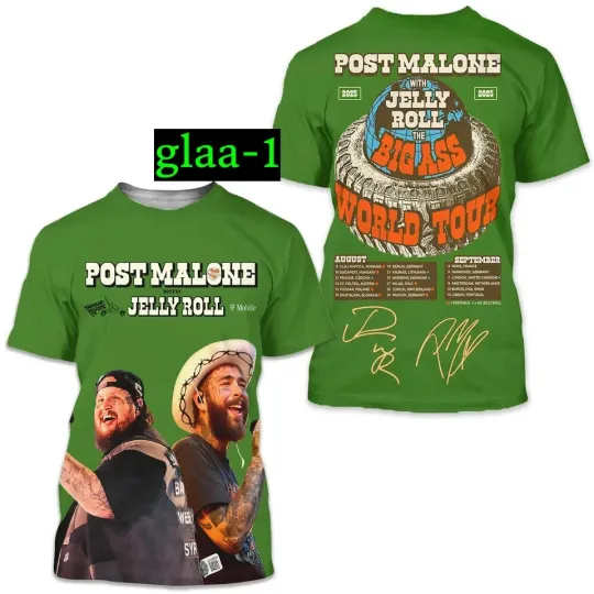 Post Malone Jelly Roll Tour 2025 3D T-Shirt - All Sizes Available