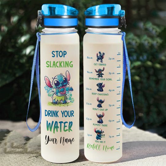 Discover Stitch 32 Oz Water Track Bottle, Customized Stop Slacking Drink Your Water Water Bottle With Time Marker, Motivational Water Bottle