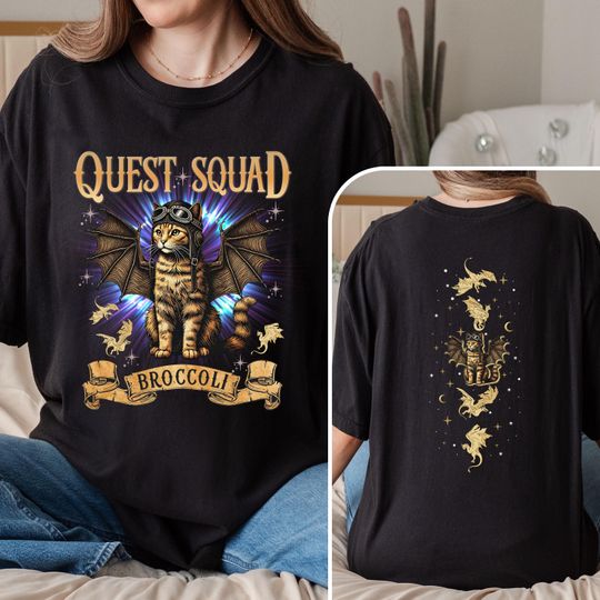 Cat Broccoli Quest Squad Comfort Colors Shirt, Cat Adventure Shirt, Fourth Wing Shirt, Broccoli Cat Quest Squad Tee, Dragon Rider Tee