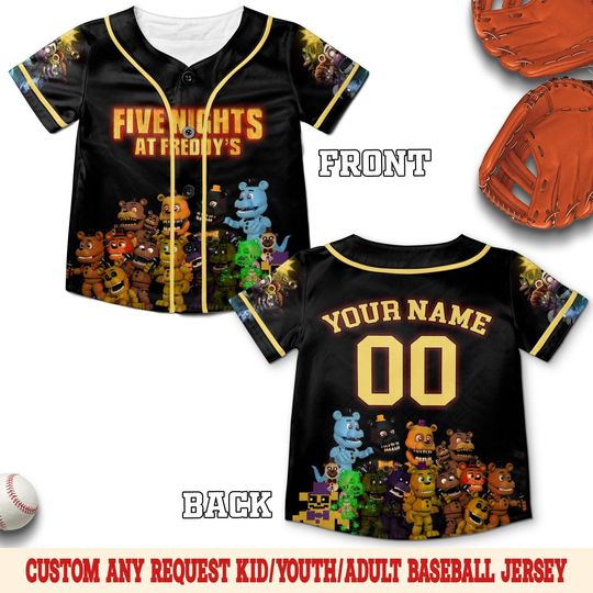 FNAF Baseball Jersey, Custom Five Nights at Freddy's Shirt, Game Jersey Tee