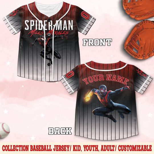 Personalize Spiderman Miles Morales Baseball Jersey, Custom Kid Youth Adult Disney Jersey Spider Man Jersey, Gift for Disney Fans C1FM09