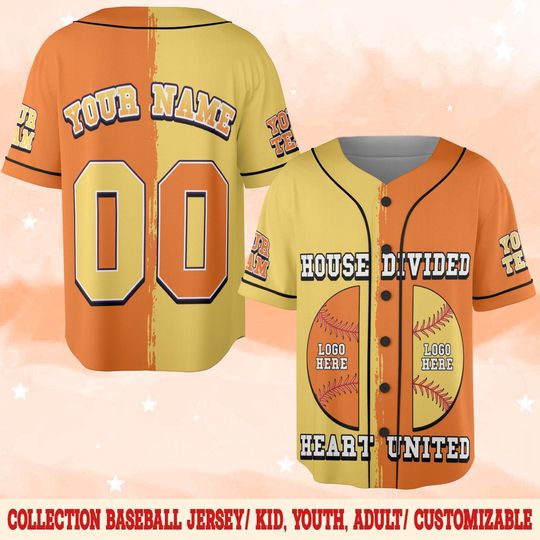 Discover Custom House Divided Baseball Jersey / Personalized College Baseball Jersey / Split Heart Football Jersey