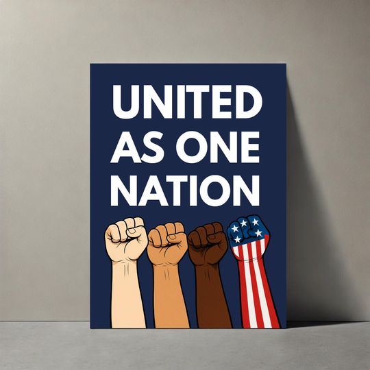 Protest Sign United As One Nation Anti-Trump Poster Hands Off Rally May Day 2025 ICE Human Rights