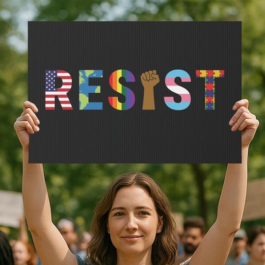 Resist Protest Sign, Anti-Trump Political Yard Sign with Metal Stake, LGBTQ BLM Autism Inclusive Lawn Sign
