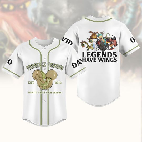 Terrible Terror Dragon Baseball Jersey, How to Train Your Dragon Jersey, Legends Have Wings Jersey, Custom Toothless Jersey