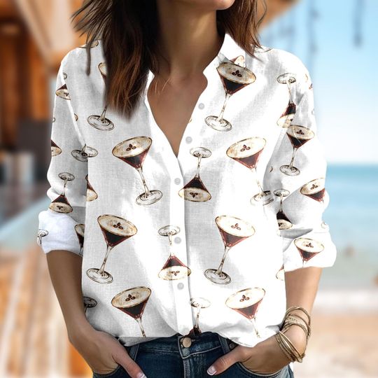 Espresso Martini Women Blouses Shirt, Espresso Martini Casual Women Shirt, Cocktail Holiday Party Shirt, Espresso Martini Gift For Her