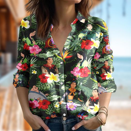 Tropical Disney Mulan Shirt, Mulan Princess Button Up Shirt, Princess  Women Blouses Shirt, Mulan Casual Women Family Trip Shirt