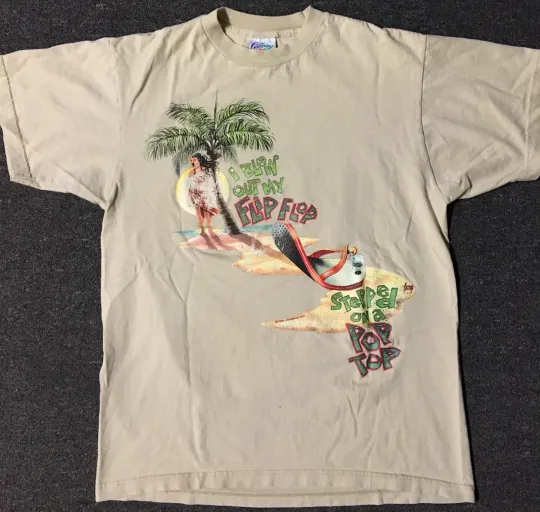 Vtg 90s Margaritaville Stepped On A Pop Top Shirt L USA Island Jimmy Buffett Sea