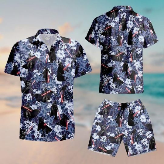 Disney Floral Darth Vader Button Shirt And Shorts, Star Wars Movie Hawaiian Shirt, Galaxy Edge Hawaii Summer Beach Vacation Aloha Shirt