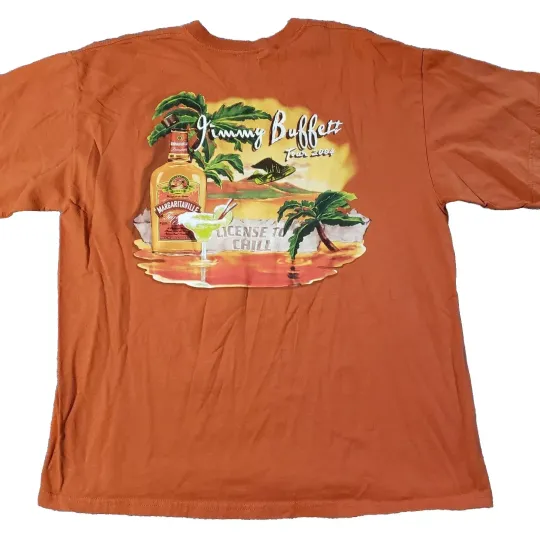 Vintage Jimmy Buffett License To Chill Tour 2004 Band T Shirt Size XL Orange