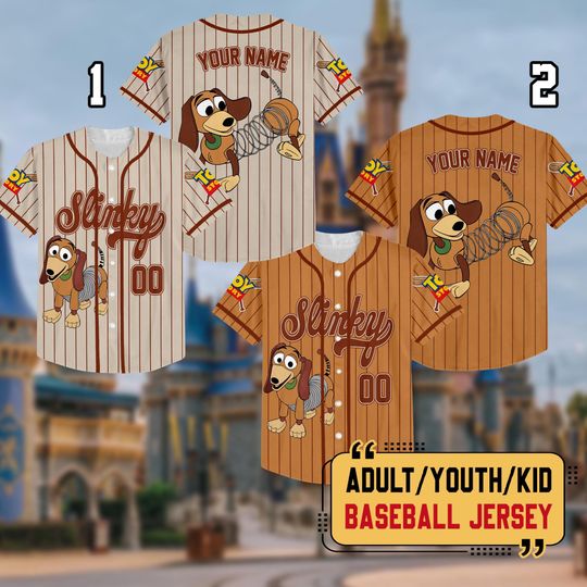 Personalized Slinky Dog Toy Story Baseball Jersey,  Custom Kid Youth Adult Disney Baseball Jersey, Disney Trip 2025, Gift for Disney Fans