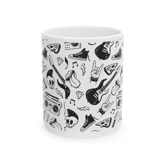 Discover Retro Rock Ceramic Mug, Vintage Coffee Cup, Music Lover Gift, 11oz 15oz Tea Mug, Musician Drinkware, Band Fan Gift, Rock and Roll Mug