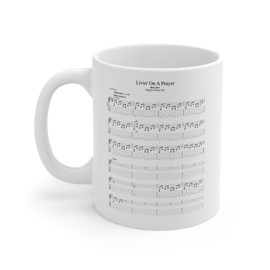 Livin' on a Prayer Guitar Tab Mug | Bon Jovi Rock Mug | Guitarist Gift | Classic Rock Tablature Mug | Music Lover Coffee Mug | 80s Rock Gift