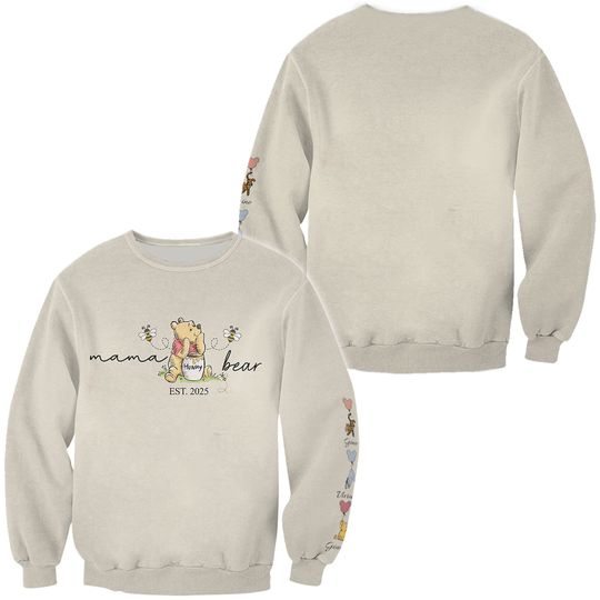 Personalized Mama Bear Shirt, Mother Day Gift, The Pooh Cute Sweatshirt for Mom, Grandma Bear Sweatshirt with kid names, Mothers Day Sweater