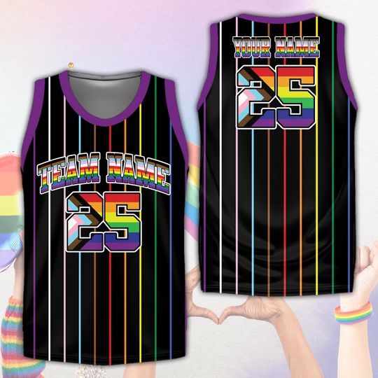 Personalized Name LGBT Pride Month Basketball Jersey, Custom Rainbow Pride Basketball Shirt, Support Gift For LGBTQ Community Basketball Fan