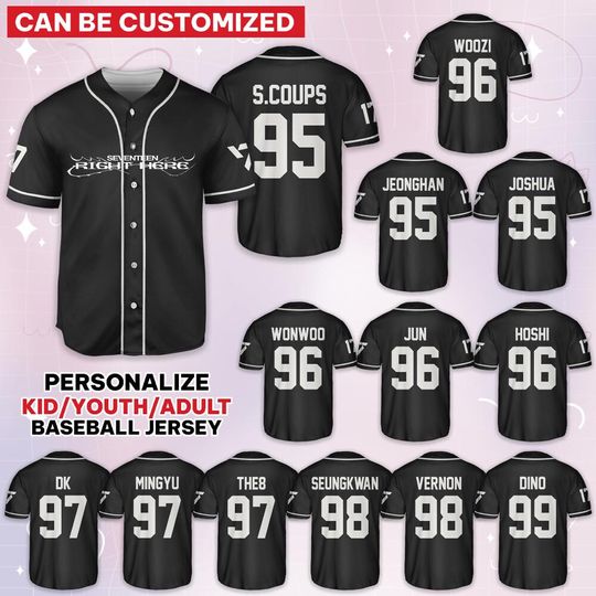 Custom Seventeen Right Here Members Baseball Jersey, Kpop Trending Jersey, Seventeen Tour Jersey Team, Gift For Fan Carat