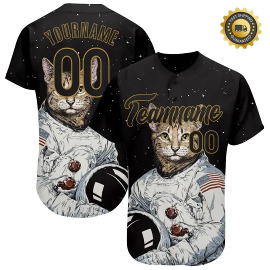 Custom Space Cat Baseball Jersey Personalized Team Name and Number Sports Shirt