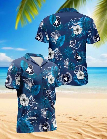 Police Back The Blue Hawaiian Shirt, Thin Blue Line Aloha Shirt, Tropical Law Enforcement Shirt, Patriotic Summer Shirt Gift for Him
